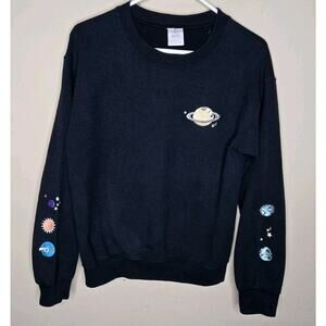 Planets Embroidered Sweatshirt Solar System Black Size Small